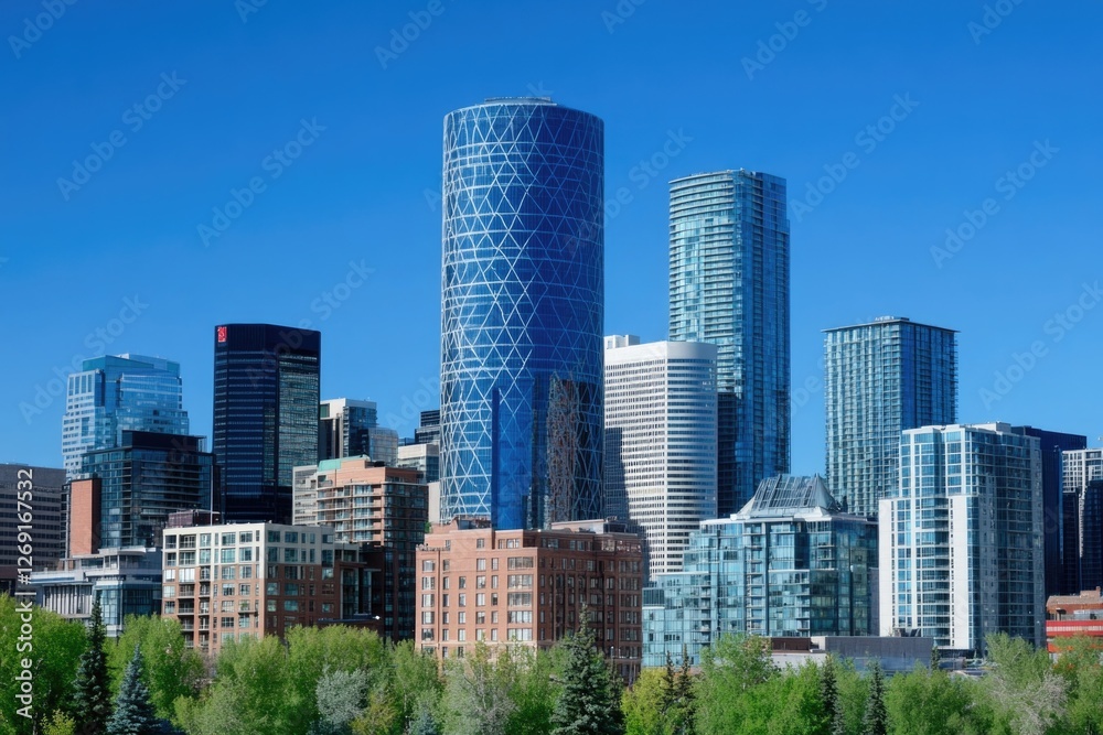 Poster urban architecture scene featuring high-rise structures