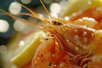 A close-up shot of a shrimp on a plate
