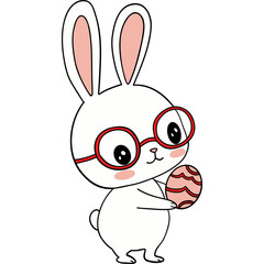 Easter Theme, Cute cartoon bunny holding a decorated Easter egg.
