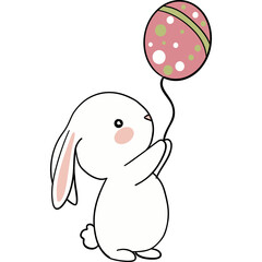 Easter Theme, Cute bunny holding a colorful balloon with a cheerful expression.