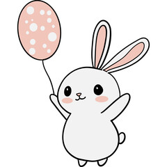 Easter Theme, Cute rabbit holding a pink balloon in a playful illustration.