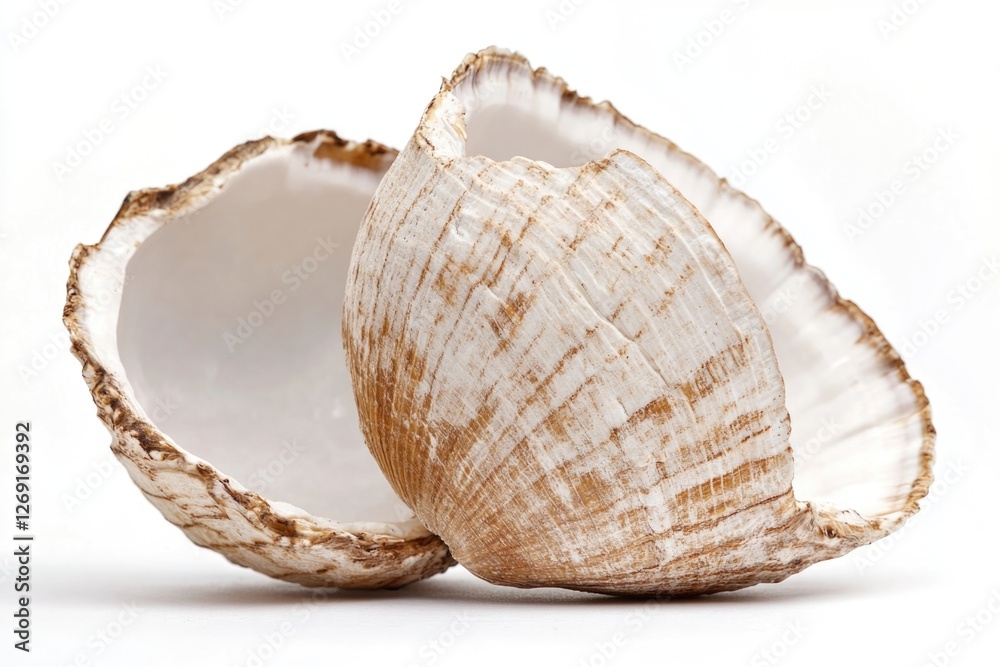 Poster A close-up shot of a single shell on a white background, perfect for use in designs and illustrations where a natural or oceanic theme is required