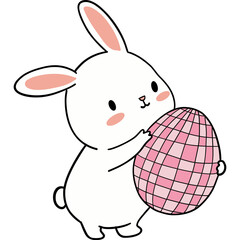 Easter Theme, Cute bunny holding a pink patterned egg.