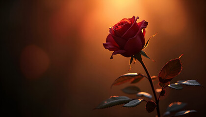 Elegant red rose against a warm sunset background for International Women's Day celebration