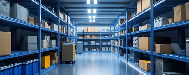 Fototapeta premium Warehouse Storage Rows of Boxes, Interior View