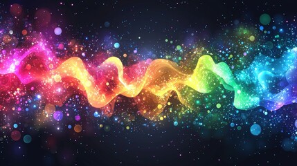 Fototapeta premium Beautiful Pastel Rainbow Wavy Vector Illustration with Sparkles and Bubbles