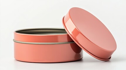 Elegant Coral Pink Metal Tin Box Container Round Shape Design Perfect for Storage Gift Packaging Cosmetics Tea Candles Small Items Modern Minimalist  