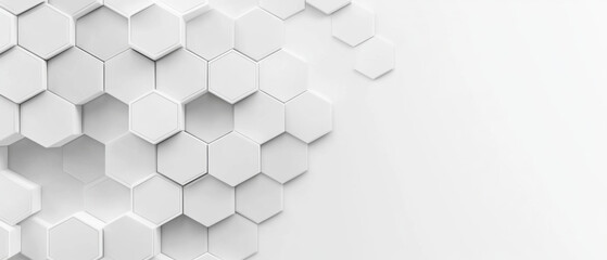 Panoramic Wall of Random shifted white honeycomb hexagon background wallpaper with copy space