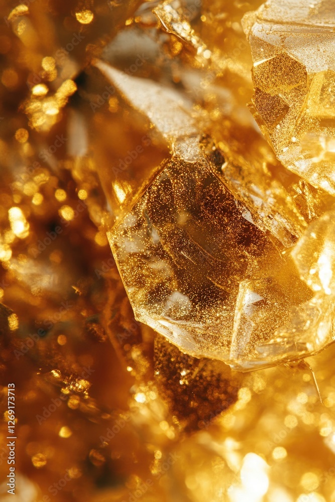 Poster A detailed view of a piece of ice sitting on a table, highlighting its translucent and fragile appearance
