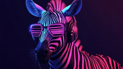 Cool Zebra DJ Headphones Neon Music Party
