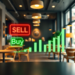 Stock Market Buy and Sell Concept in a Cozy Café Setting