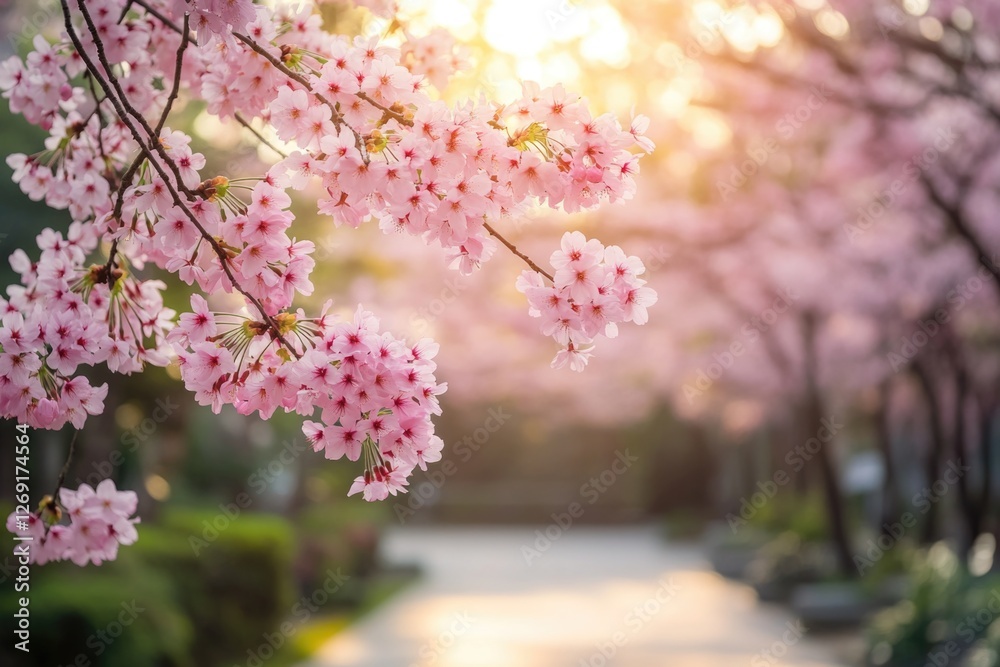 Wall mural A tree with pink flowers in a beautiful park setting