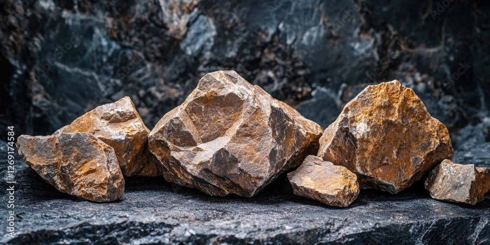 Poster a natural formation of rocks with a pile of smaller rocks on top