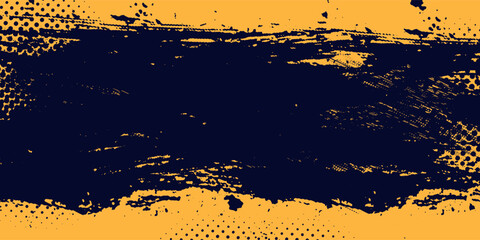 Yellow and black backdrop with dot halftone pattern element. Abstract brush grunge background.