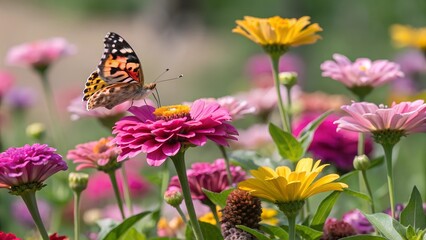 Obraz premium Close-up of a butterfly perched on a colorful spring blossom