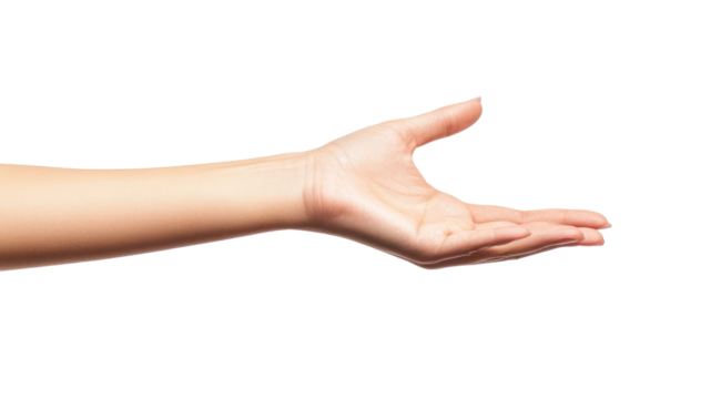 Open female hand offering gesture on transparent background - Powered by Adobe