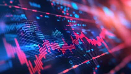 Financial data screen displays market trends, showing dynamic graphs and numbers at night for analysis