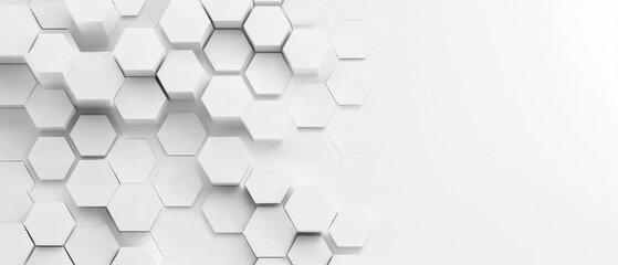 Panoramic Wall of Random shifted white honeycomb hexagon background wallpaper with copy space
