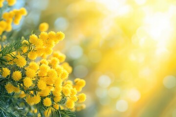 A bunch of yellow flowers blooms on a tree branch