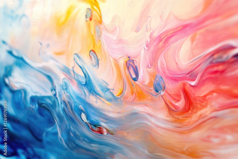 Poster A close-up view of a painted wave on canvas