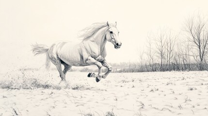 Fototapeta premium White horse galloping in snowy field