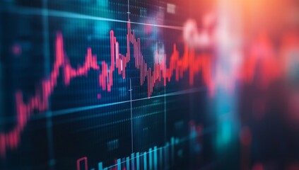 Stock market data screen, analysts blurred background, trading room, financial analysis