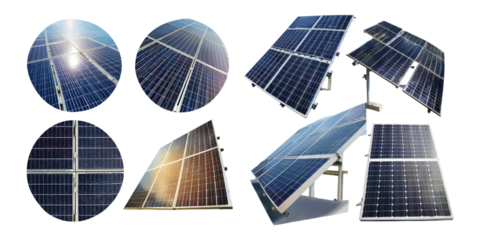 Various Solar Panel Perspectives and Designs, PNG collection, set bundle, isolate on transparent or white background