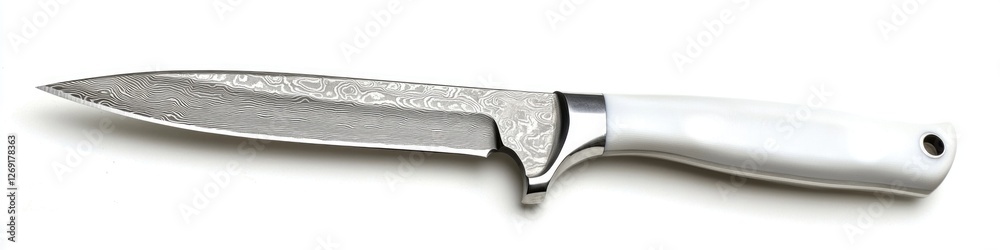 Poster A single knife sitting on a table with no context or background, suitable for use in various still life and product photography scenarios