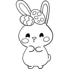 Easter Theme, Cute bunny with decorated egg on its head, perfect for Easter themes. outline for coloring .