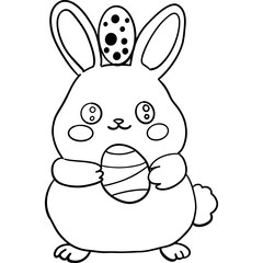 Easter Theme, Cute cartoon bunny holding an Easter egg, ready for coloring activities. outline for coloring .