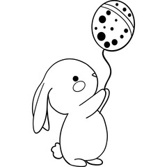 Easter Theme, Cute rabbit holding a decorative balloon illustration. outline for coloring .