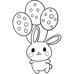 Easter Theme, Cute bunny holding balloons in a playful design. outline for coloring .