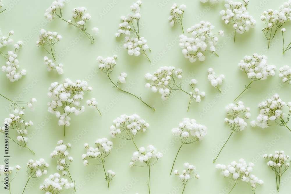 Poster a cluster of tiny white blooms sit atop a lush green background, perfect for adding a touch of natur