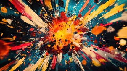 A vibrant and dynamic image of paint splattering onto a black background, with a mix of bright colors