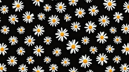 Repeating Pattern of Small White Daisies with Yellow Centers