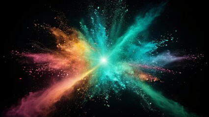 Colorful Explosion of Light and Particles - A vibrant explosion of colors and particles radiating from a central point against a dark background, creating an energetic and dynamic visual effect