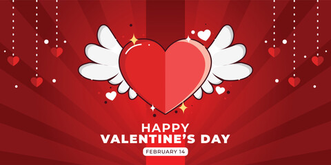 Valentine's Day banner. vector illustration. winged heart valentine concept. Can be used for events and business purposes