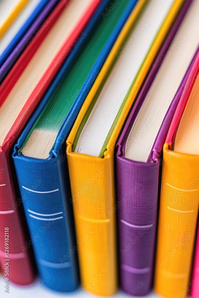 Poster a collection of bright and vibrant books stacked together on a shelf