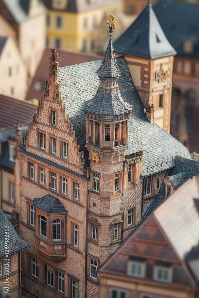 Poster a tall building with a clock tower, often used for cityscapes or architecture images