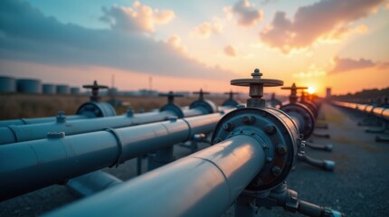 Close-up of Gas Pipes and Pressure Valves in an Oil Pipeline