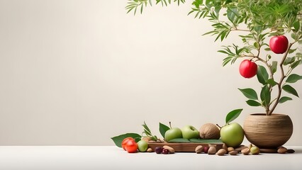 Tu Bishvat banner with empty space Without Text, Minimal background, holiday banner poster background for advertisement ads