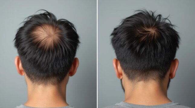 Asian Man's Scalp Hair Regrowth Before and After