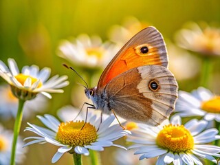 Obraz premium Small Heath Butterfly on White Daisy Flower - Nature Stock Photo