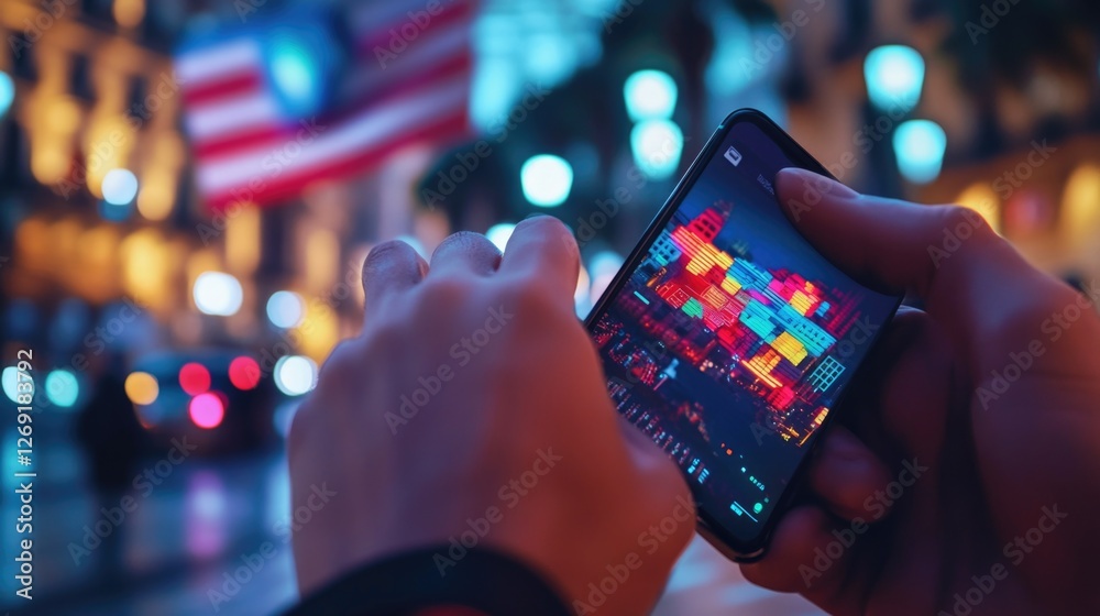 Poster a person holding a cell phone in their hand, ready to make a call or send a text