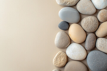 Pebble Stones on Sandy Beige Background