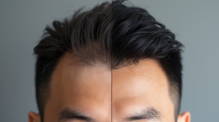 Asian Man's Scalp Transformation Before and After Hair Treatment