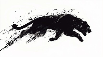 Dynamic black panther in mid-stride showcasing artistic expression with splashes of paint