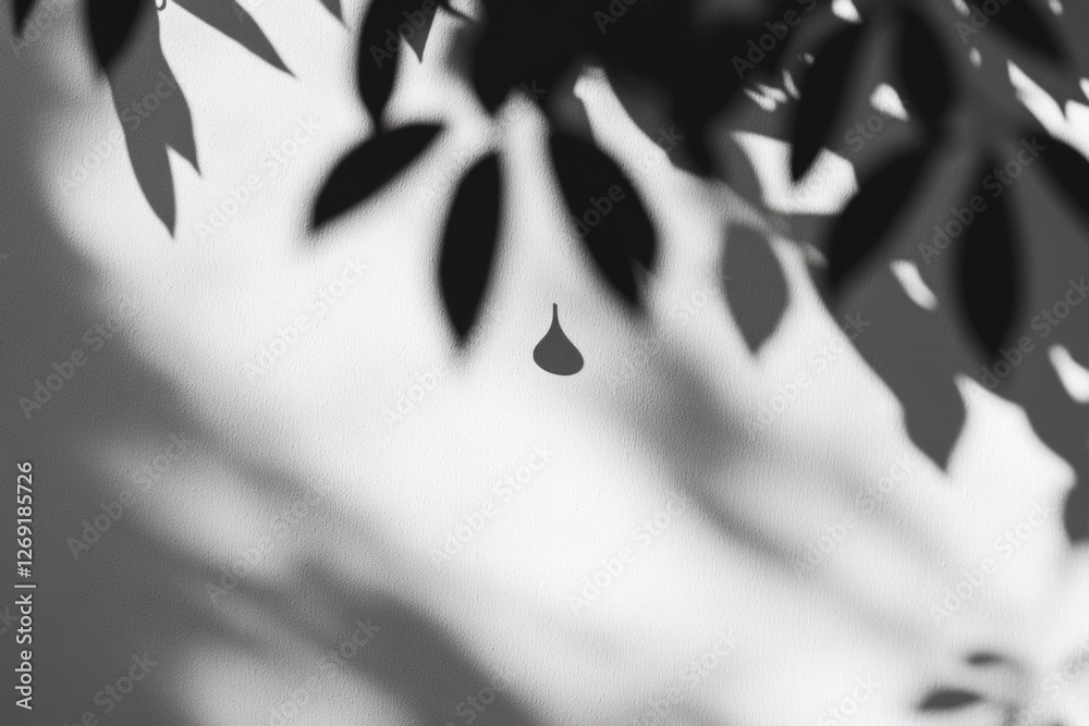 Poster a close-up view of a leafy tree branch in shades of gray