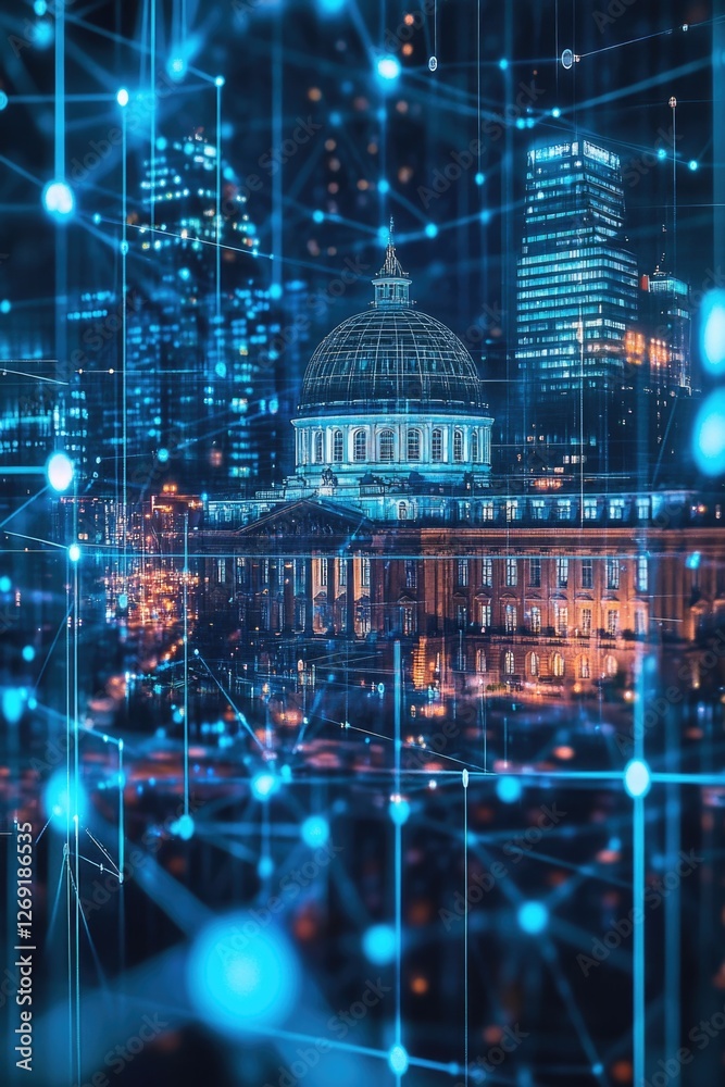 Poster A large building with a distinctive dome structure, suitable for use as an architectural or structural reference image