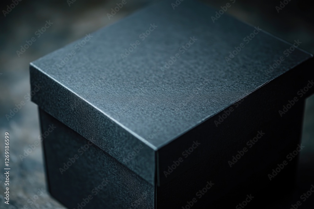 Poster a black box sits on a table with a flat surface and straight edges